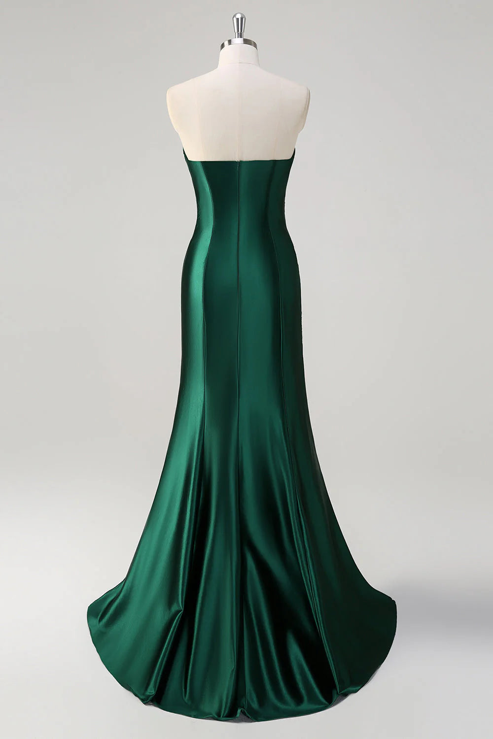 Mermaid strapless pleated sequin satin long slit ball gown