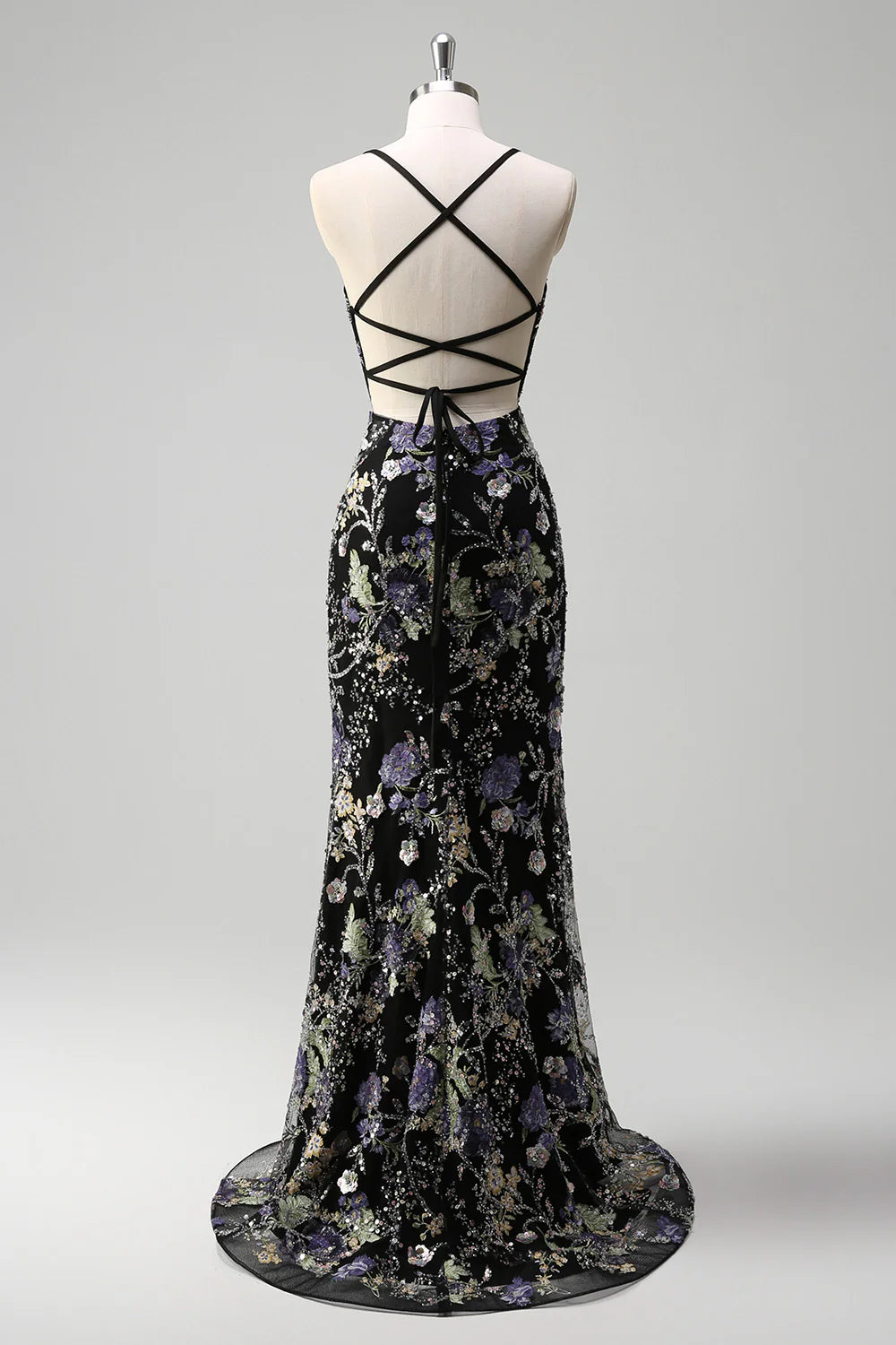 Mermaid Spaghetti Straps Sequins Peacock Long Prom Dress with Lace Up Back