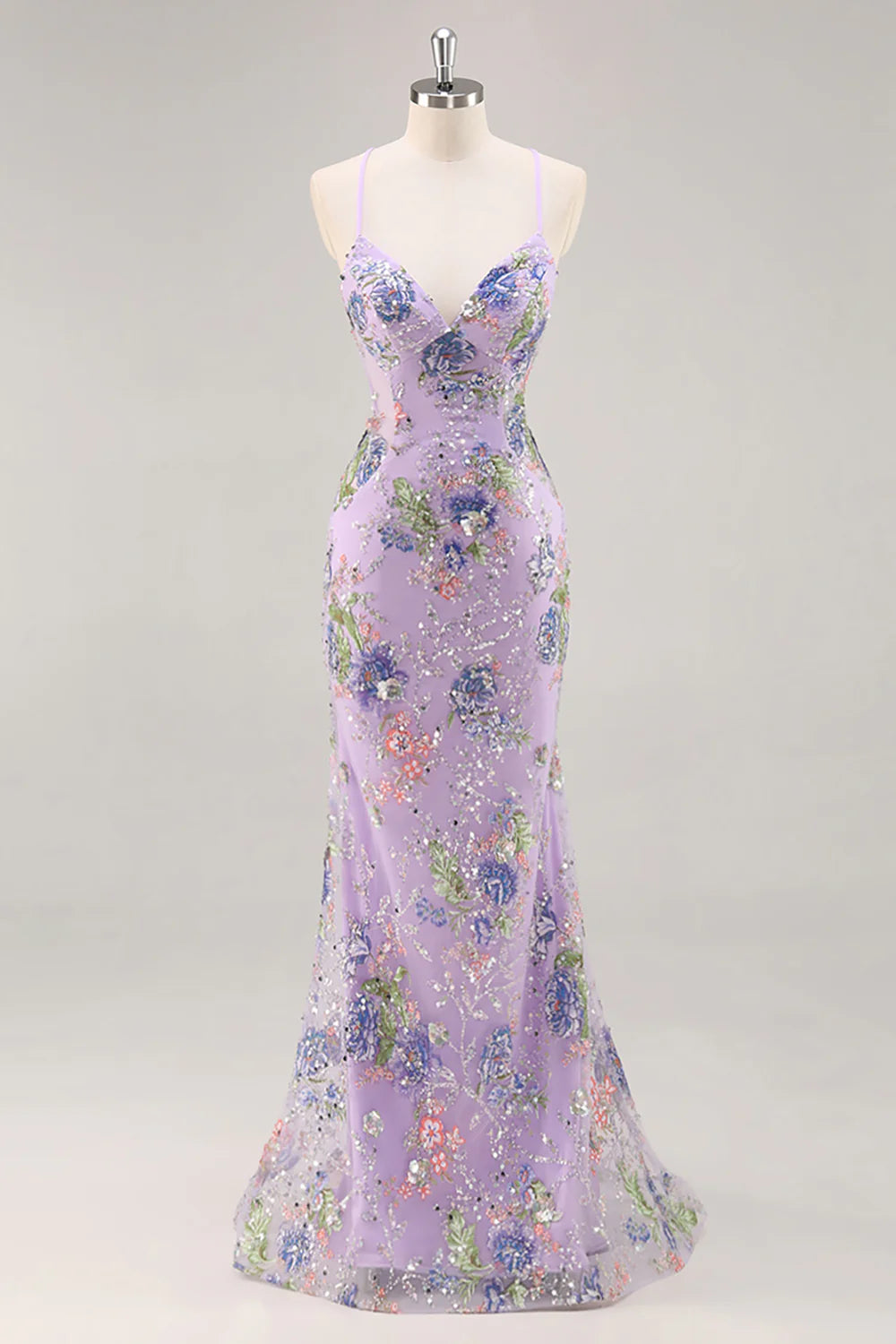Mermaid Spaghetti Straps Sequins Peacock Long Prom Dress with Lace Up Back