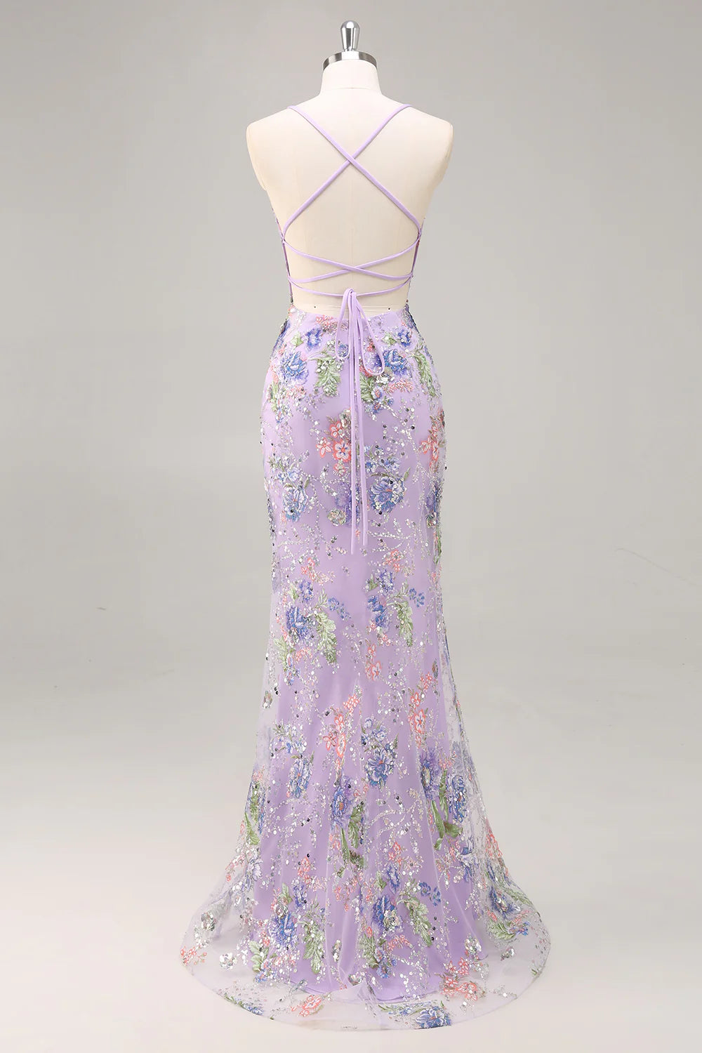 Mermaid Spaghetti Straps Sequins Peacock Long Prom Dress with Lace Up Back