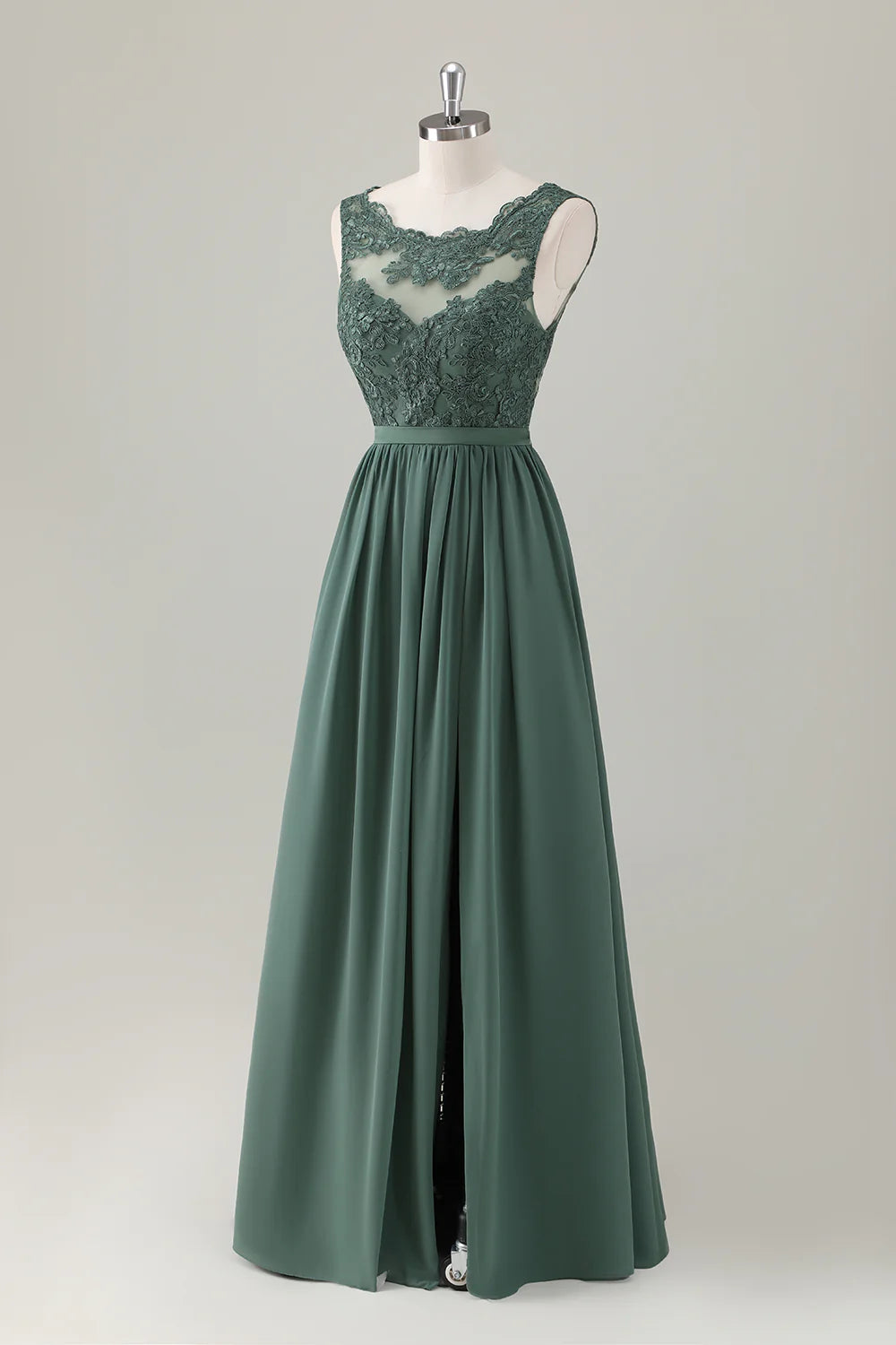 Eucalyptus A Line Floor Length Bridesmaid Dress with Appliques