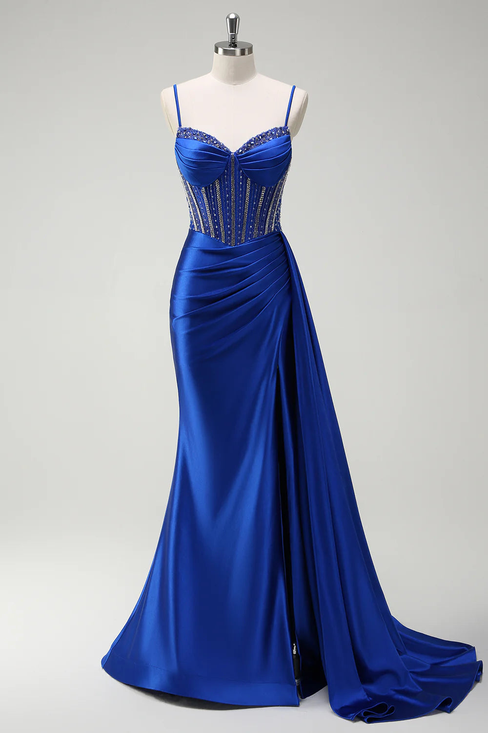 Royal Blue Mermaid slim suspender side tassel ruffled tight corset long ball gown
