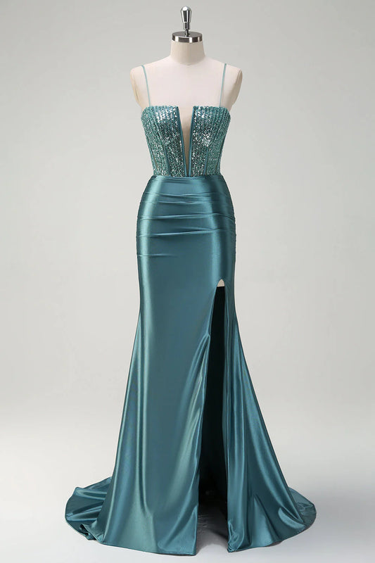 Sparkling mermaid hollow bead long ball skirt with side slit