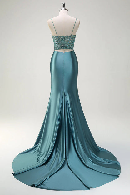 Sparkling mermaid hollow bead long ball skirt with side slit