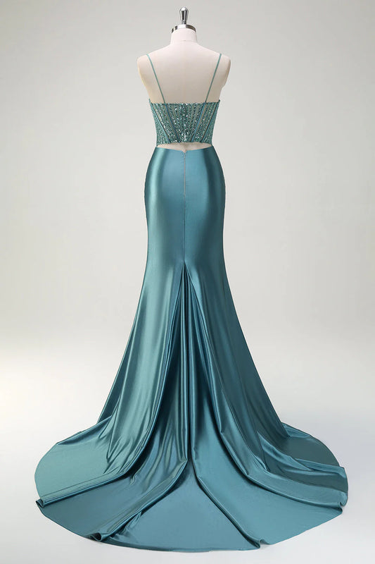 Sparkling mermaid hollow bead long ball skirt with side slit