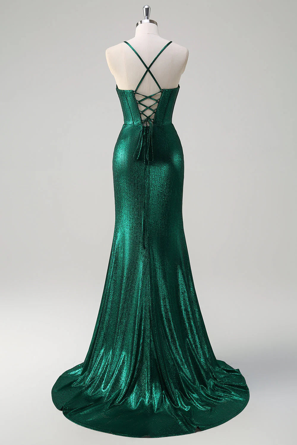 Shining deep green mermaid slim suspender tight corset with pleated metal slit ball dress