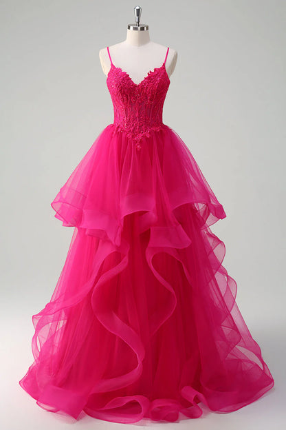 Hot pink princess slim suspender tight corset with spiral pleats long ball dress