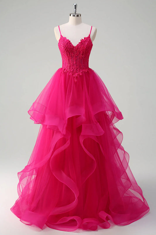 Hot pink princess slim suspender tight corset with spiral pleats long ball dress