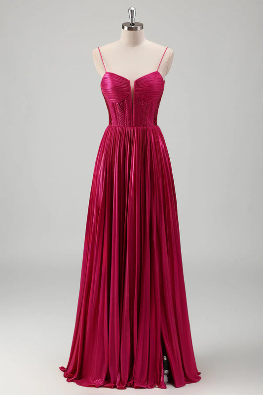 A-line slim suspender tight corset pleated metal ball dress with back straps