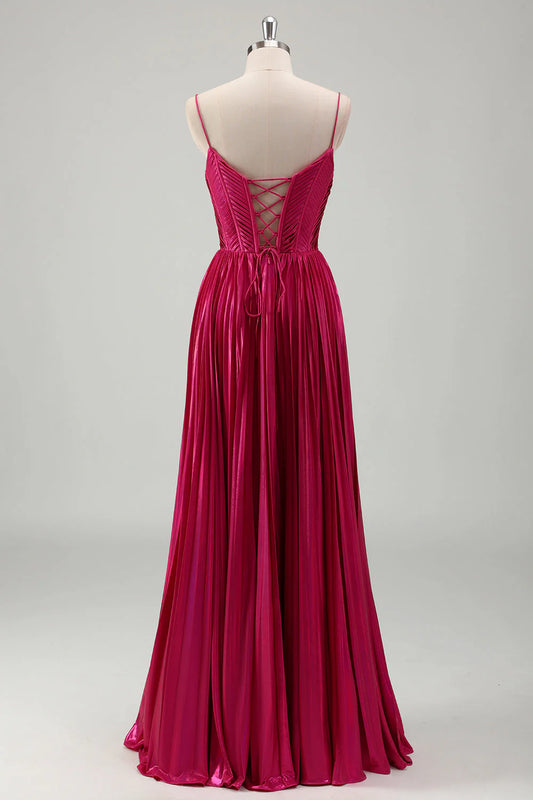 A-line slim suspender tight corset pleated metal ball dress with back straps