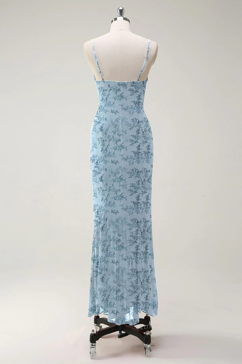 Thin shoulder chiffon long bridesmaid dress with ruffles