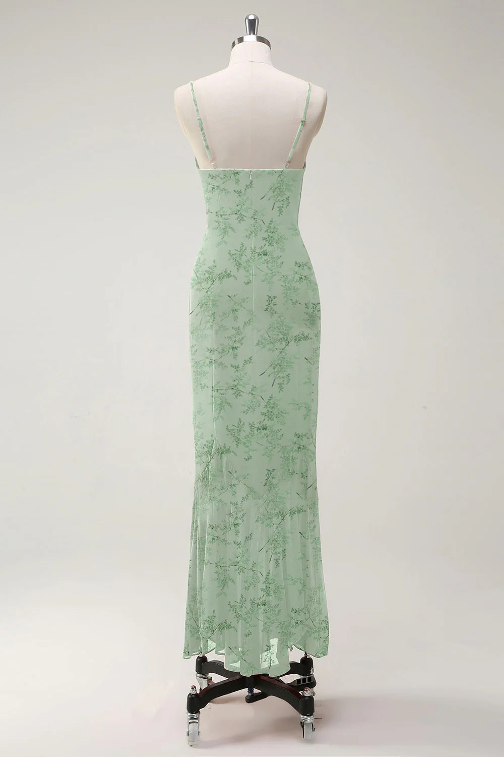 Thin shoulder chiffon long bridesmaid dress with ruffles