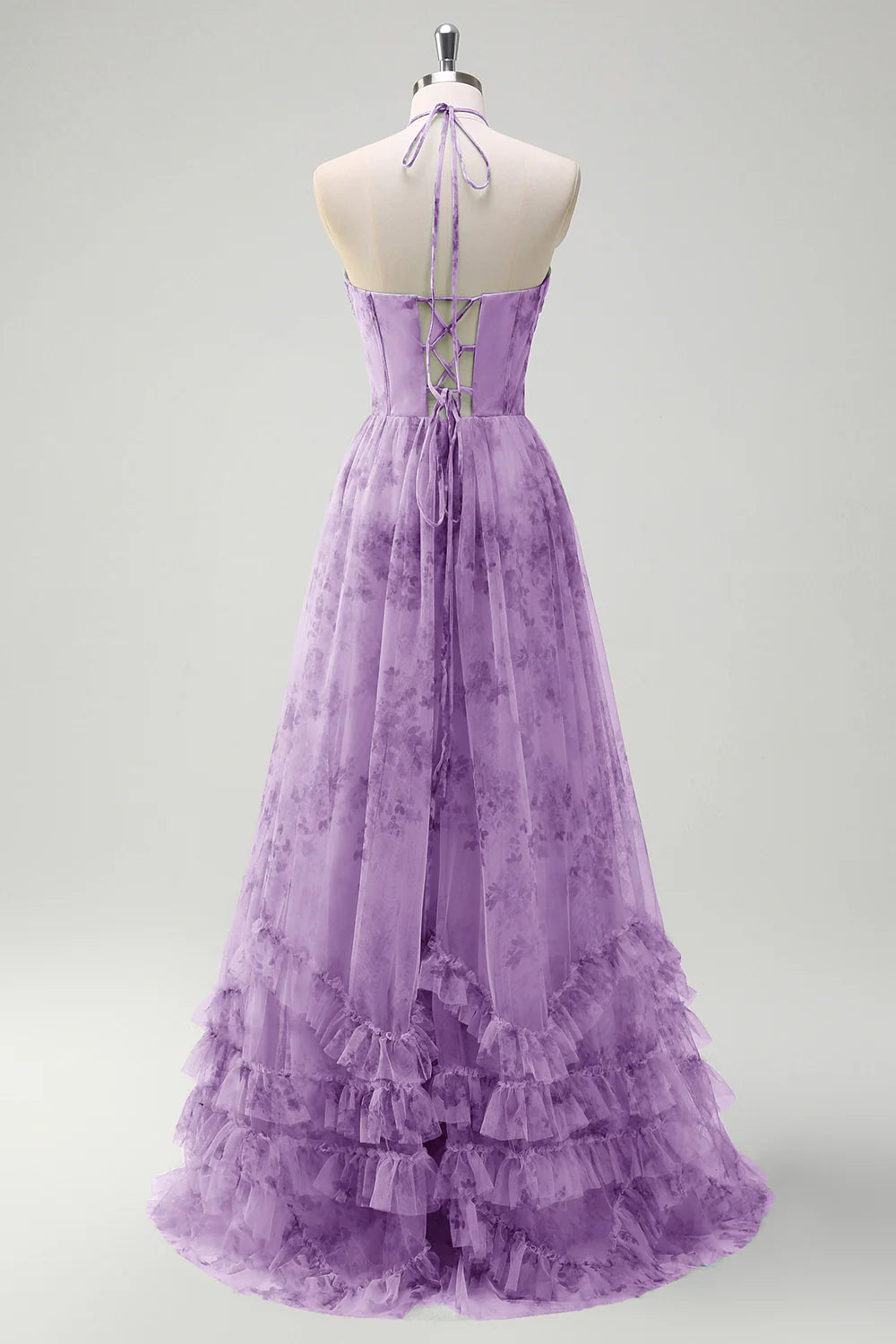 Flower A-line suspender scarf lotus leaf side length bridesmaid dress with slit