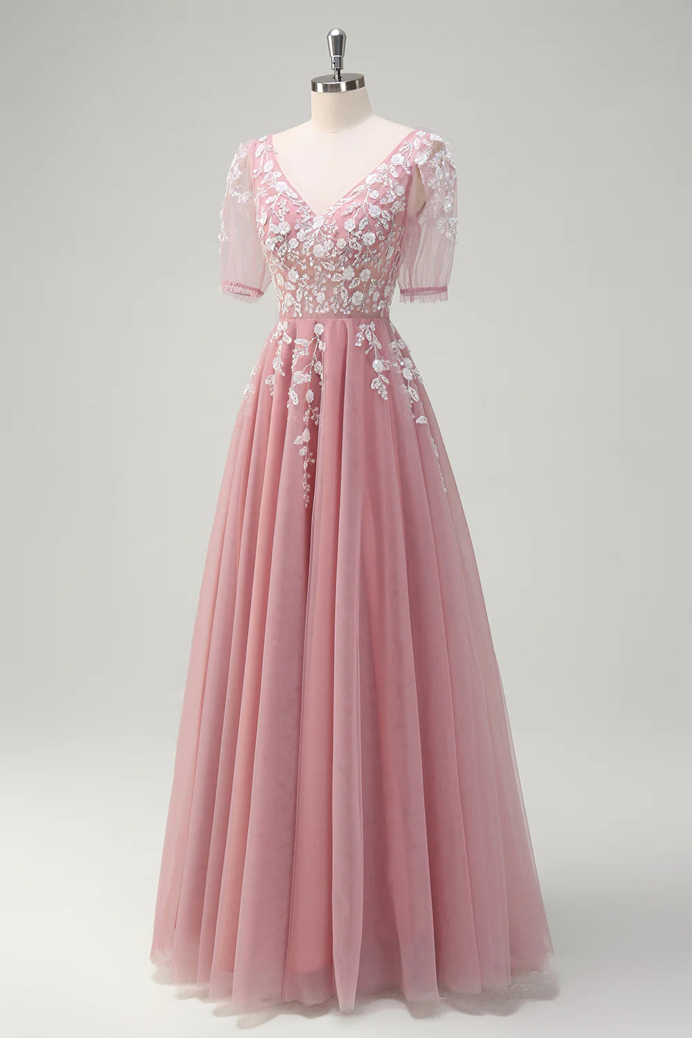 A-line V-neck sequined lace up backless ball dress