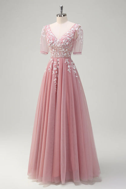 A-line V-neck sequined lace up backless ball dress