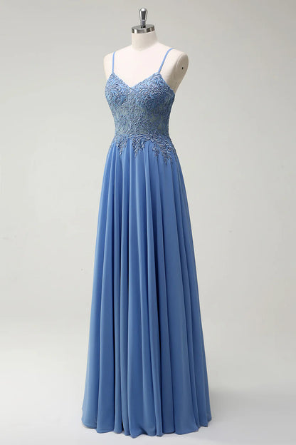 Sparkling gray blue slim camisole corset with beaded long ball dress with decals