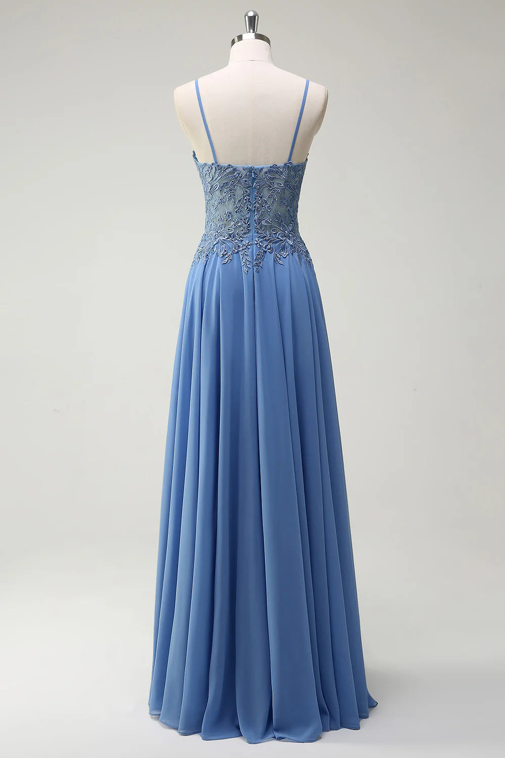 Sparkling gray blue slim camisole corset with beaded long ball dress with decals