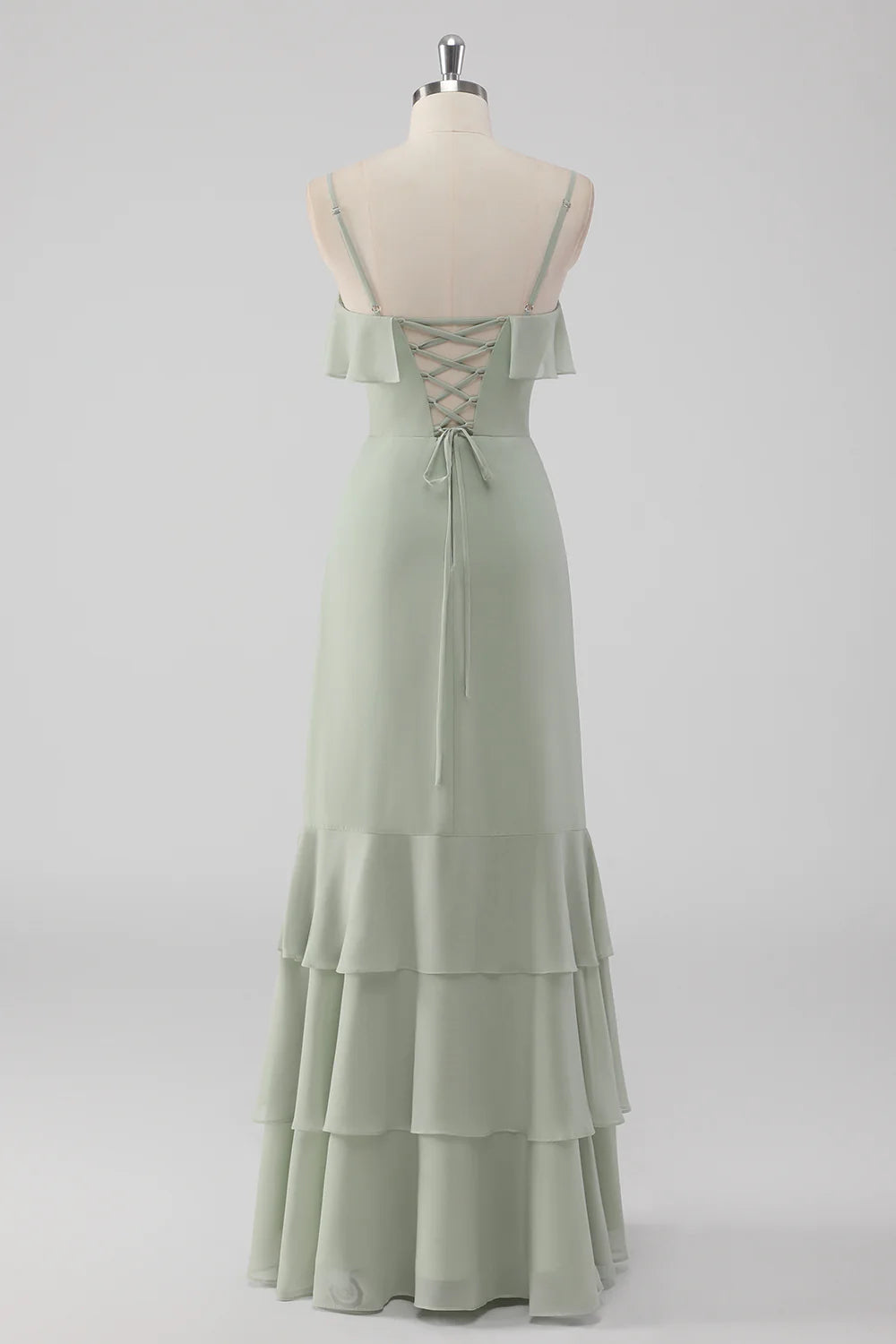 Thin suspender ruffled chest hem pleated long bridesmaid dress