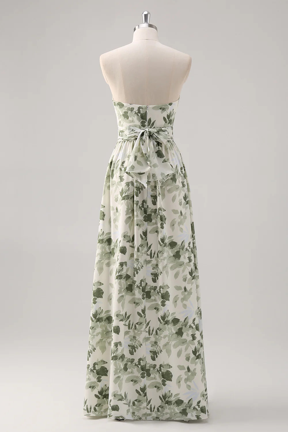 Green Flower A-Line Strapless Printed Ruched Convertible Long Bridesmaid Dress