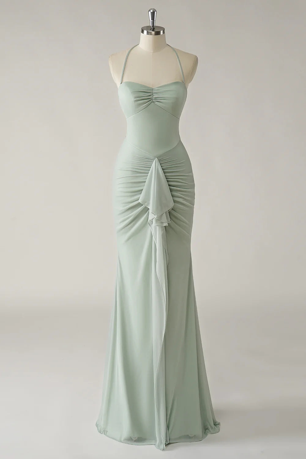 Mermaid camisole backless pleated side length bridesmaid dress