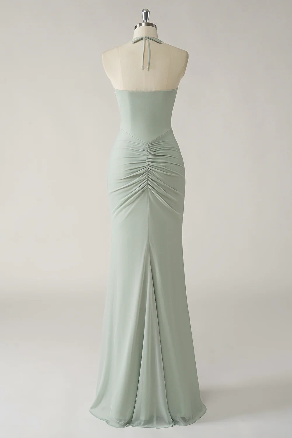 Dusty Rose Mermaid Halter Open Back Ruched Long Bridesmaid Dress