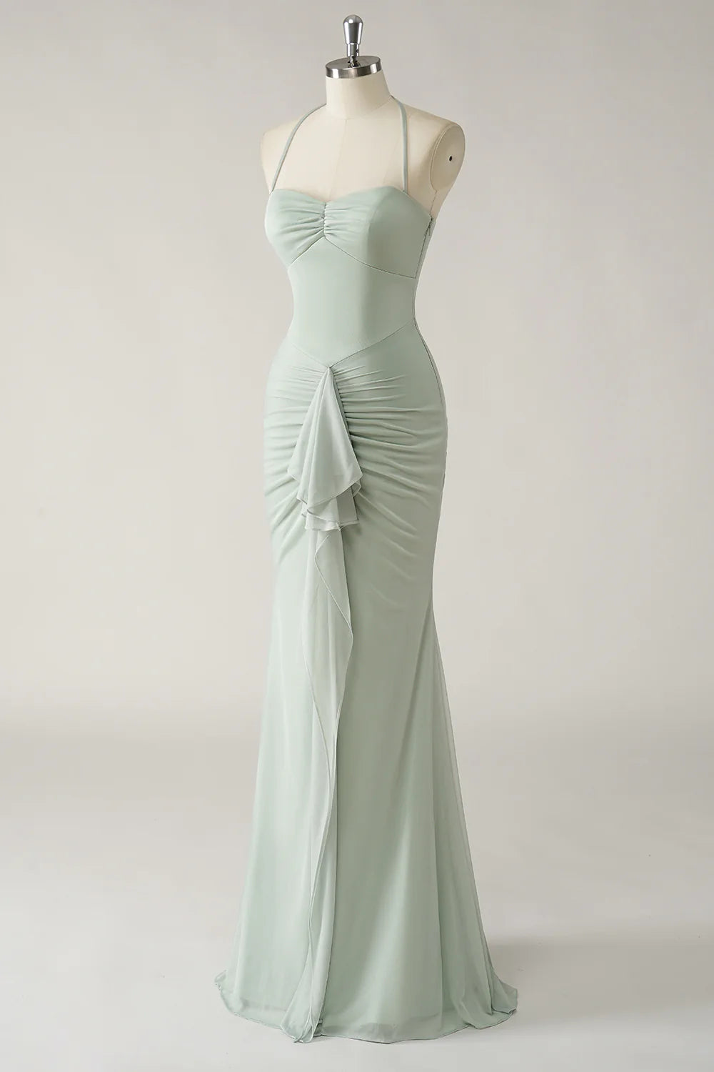 Mermaid camisole backless pleated side length bridesmaid dress