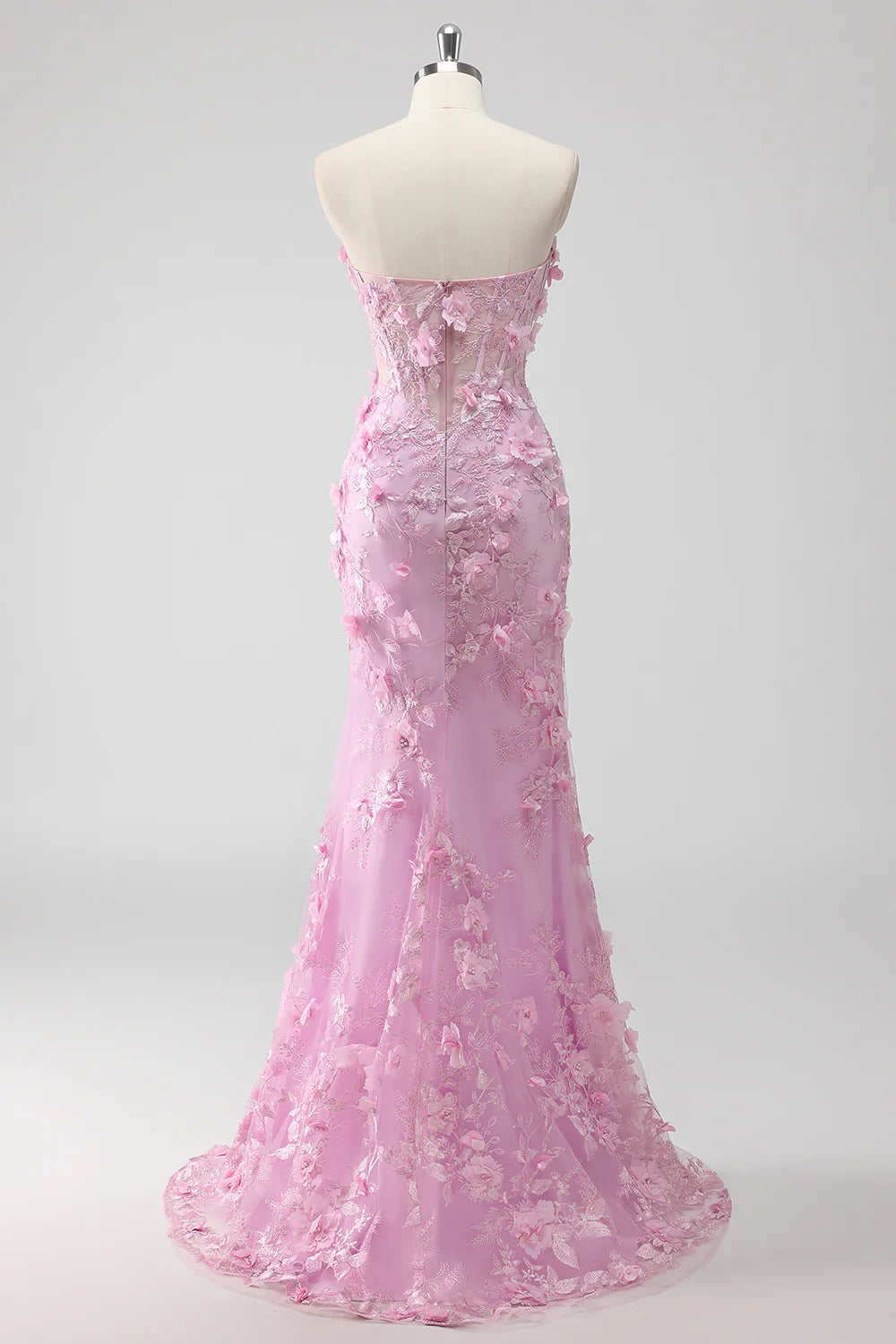 Lilac Mermaid Strapless Corset Appliqued Long Prom Dress with Slit