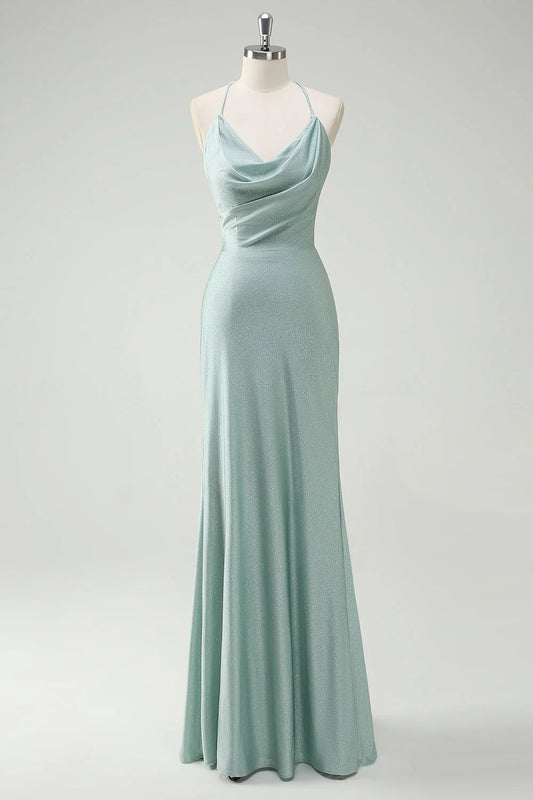 Mermaid Swinging Collar Thin Strap Bareback Long Ball Dress