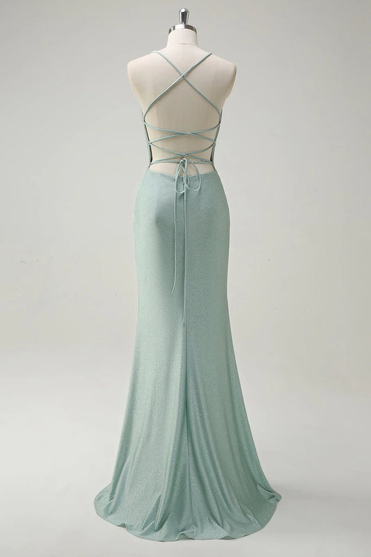Mermaid Swinging Collar Thin Strap Bareback Long Ball Dress