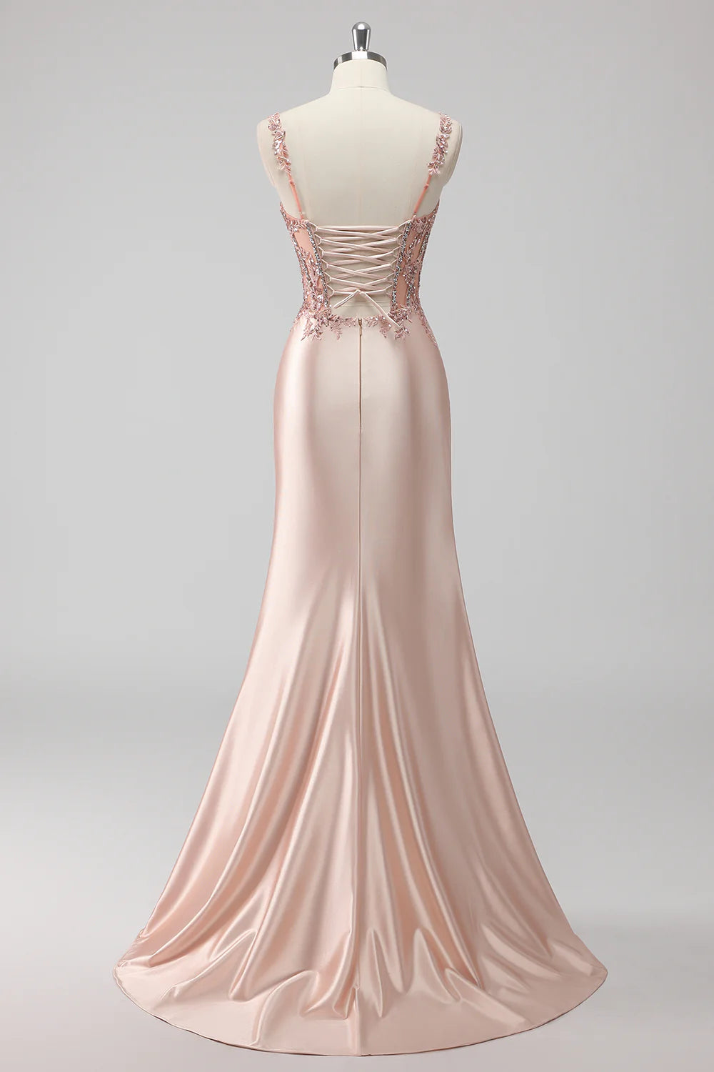 Blush Spaghetti Straps Sequins Corset Mermaid Prom Dress