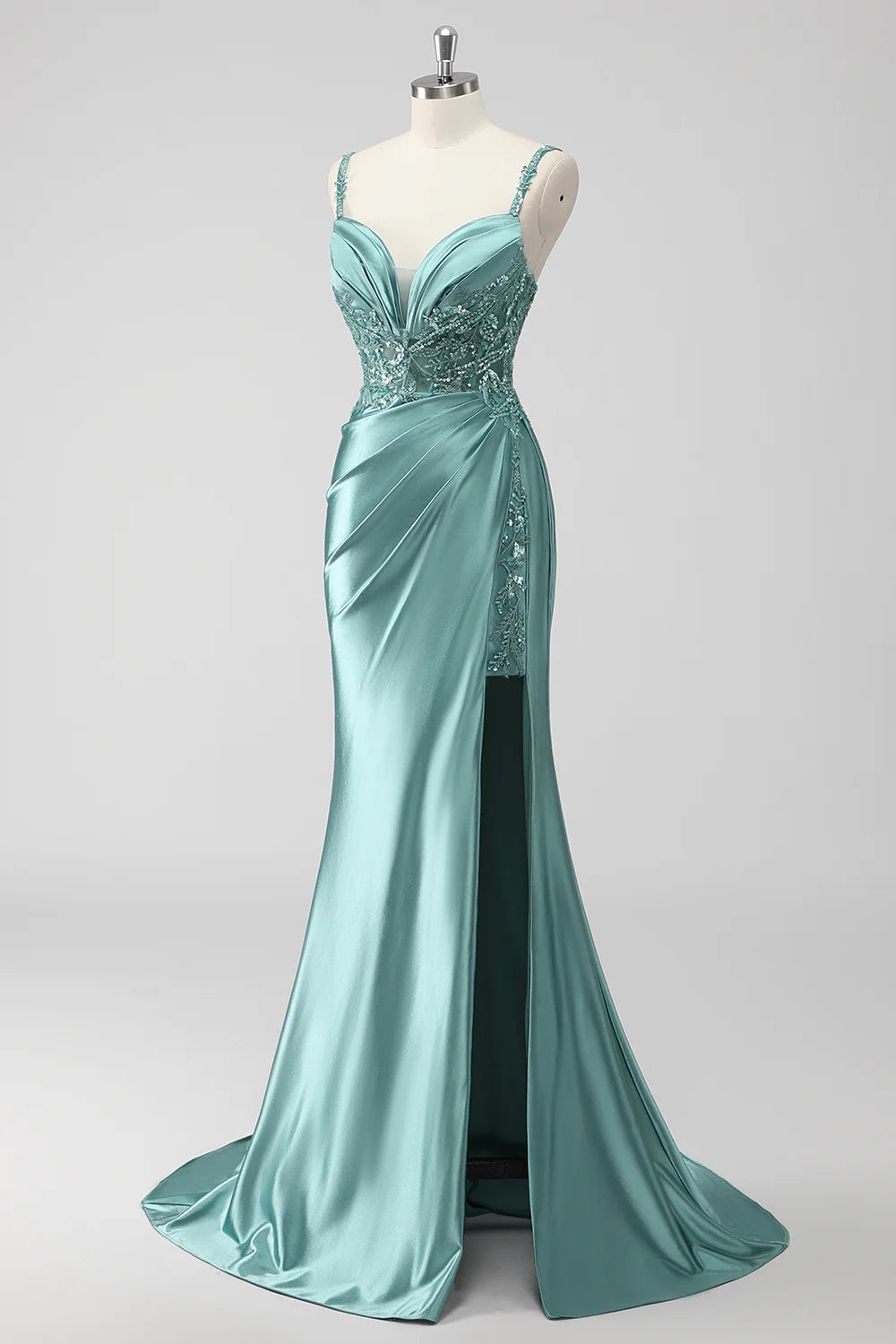 Green mermaid slim suspender sequin long with slit ball dress