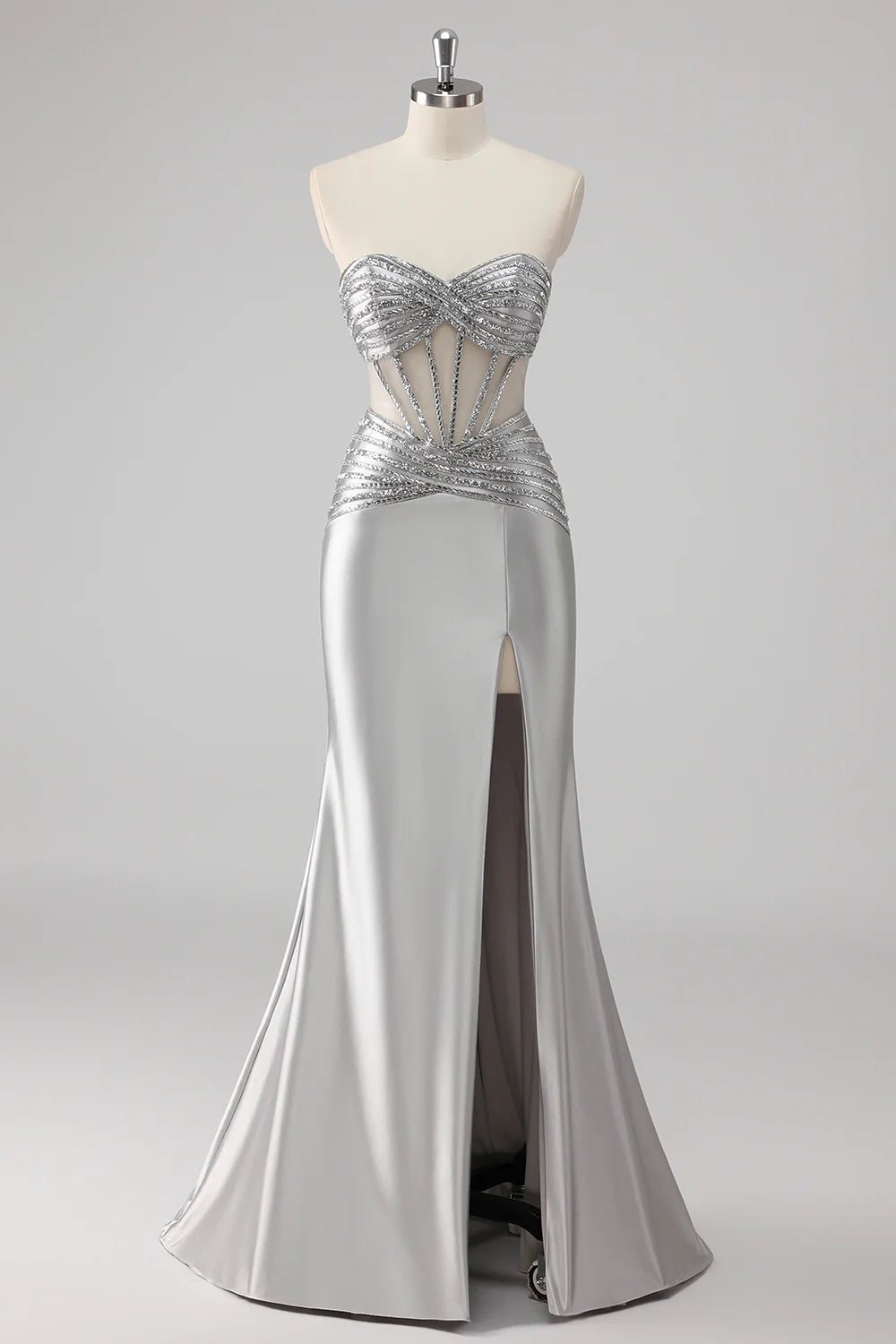 Grey Strapless Corset Mermaid Sequins Prom Dress