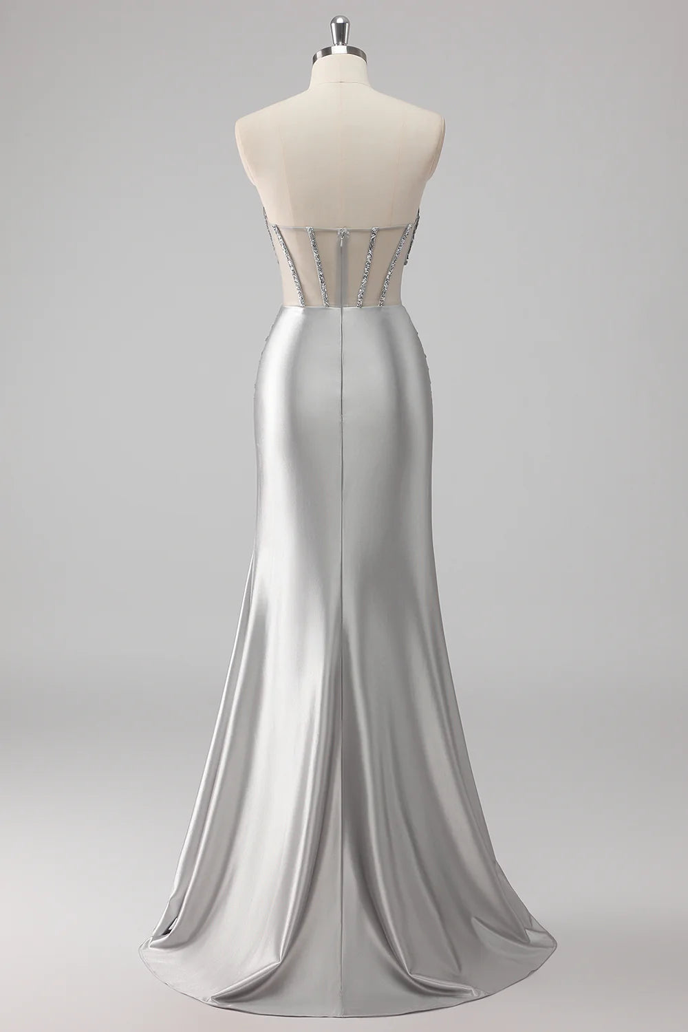Grey Strapless Corset Mermaid Sequins Prom Dress