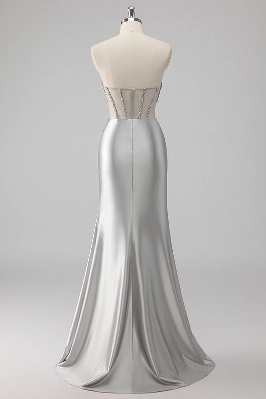 Grey Strapless Corset Mermaid Sequins Prom Dress