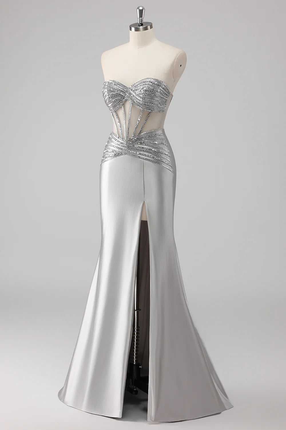 Grey Strapless Corset Mermaid Sequins Prom Dress
