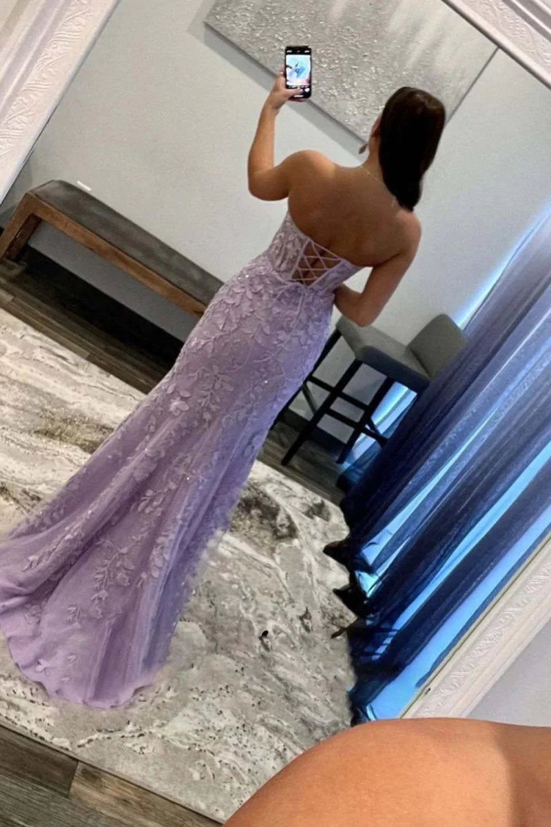 Glamorous Sleeveless lace corset beaded high-slit mermaid Evening Dress
