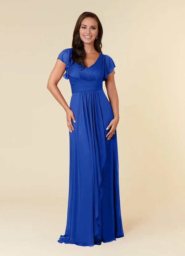 A-line evening gown pleated mesh mothers of the bride dresses