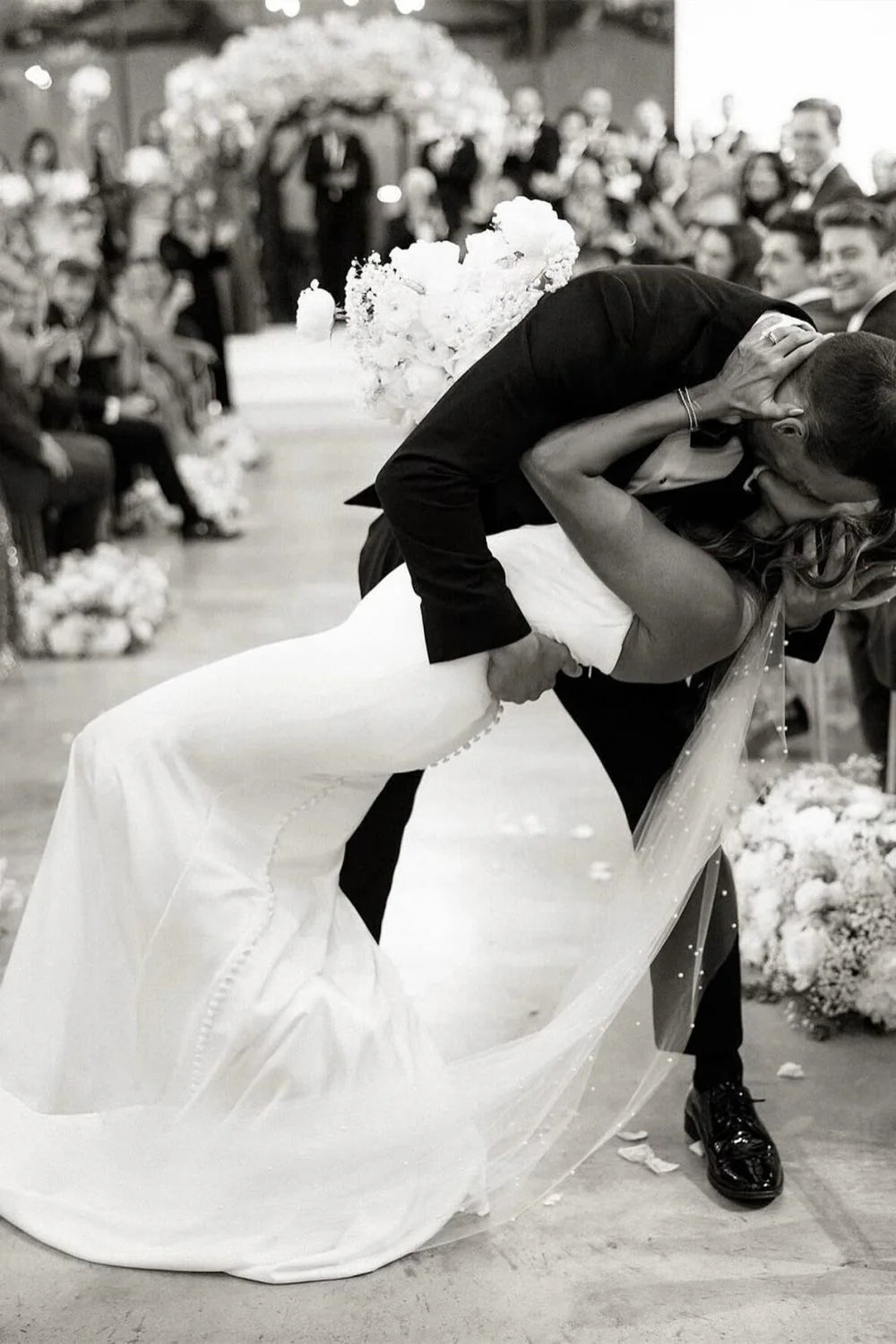 Elegant Mermaid Strapless White Long Wedding Dress with Button Up