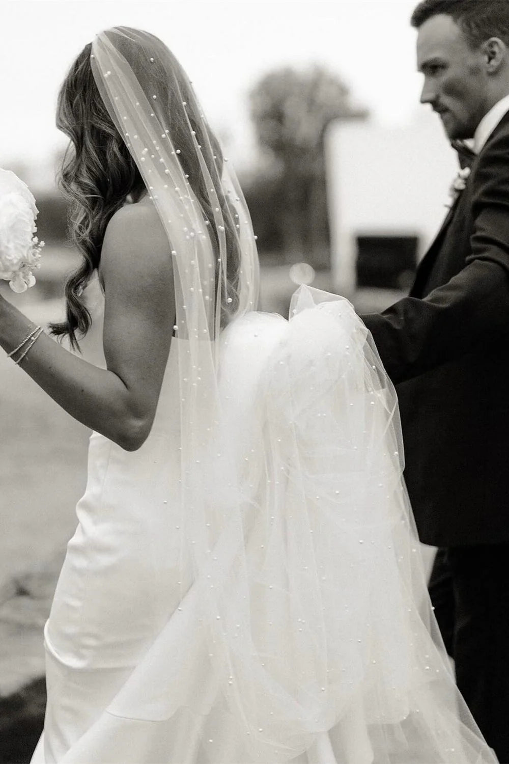 Elegant Mermaid Strapless White Long Wedding Dress with Button Up