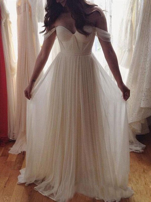 Chiffon off shoulder tied beach wedding dress