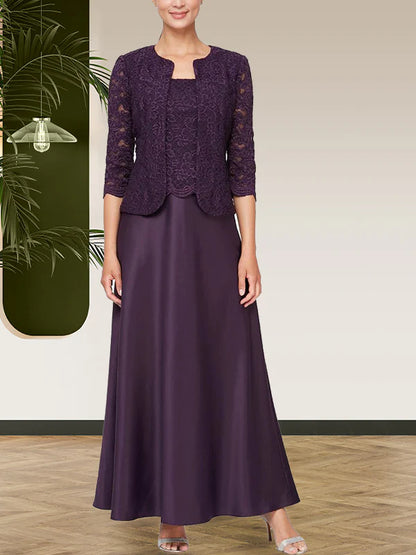 Sparkling lace satin skirt jacket dress with open top jacket