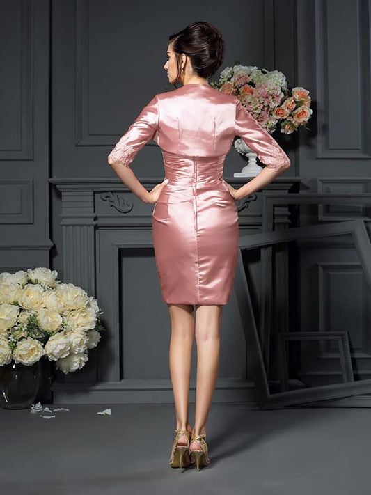 Sheath Elastic Woven Satin Scoop Sleeveless Short/Mini With Applique Mother of the Bride Dresses