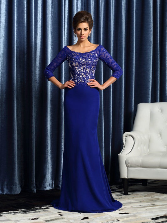 Round neck 3/4 sleeves lace mermaid bride mother dress