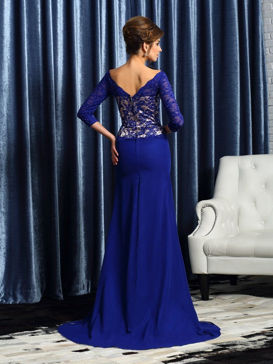 Round neck 3/4 sleeves lace mermaid bride mother dress