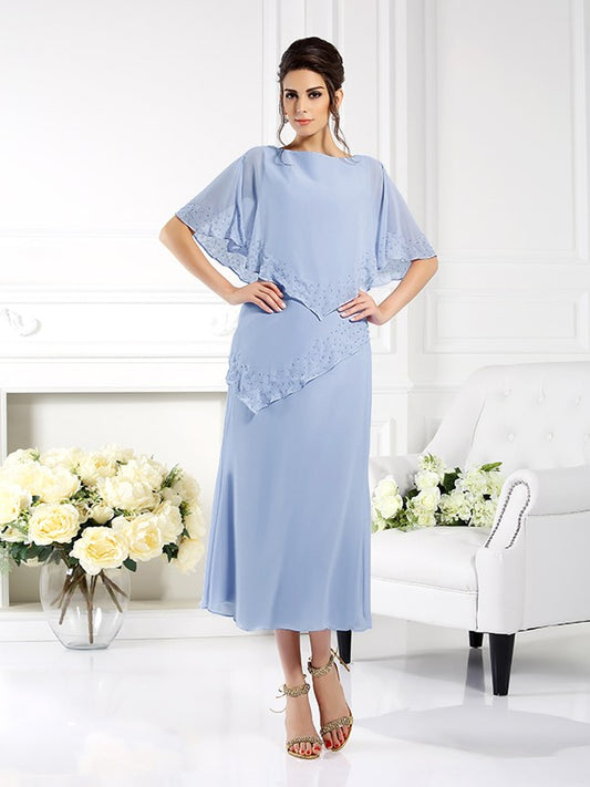 Sheath Chiffon Bateau 1/2 Sleeves Ankle-Length With Layers Mother of the Bride Dresses
