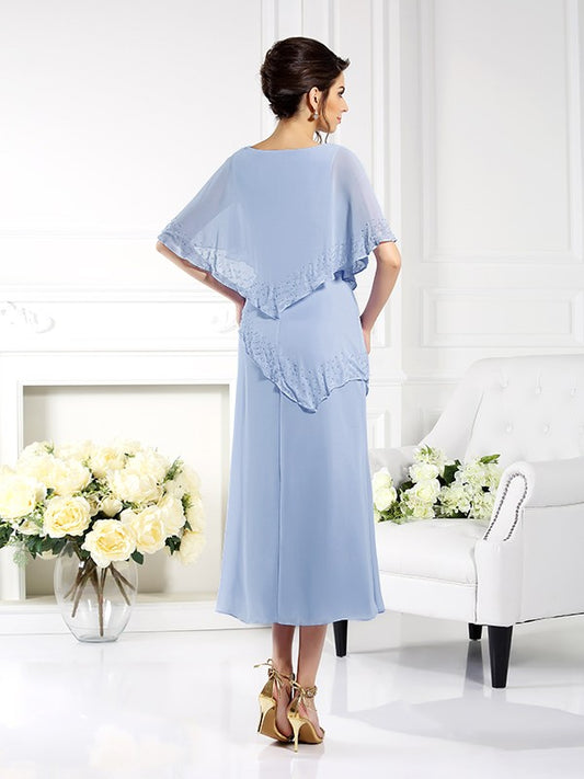 Sheath Chiffon Bateau 1/2 Sleeves Ankle-Length With Layers Mother of the Bride Dresses