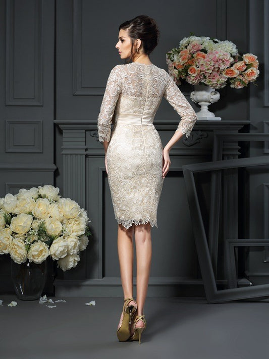 Lace round neck 3/4 sleeve short sleeved/mini bow bridal gown