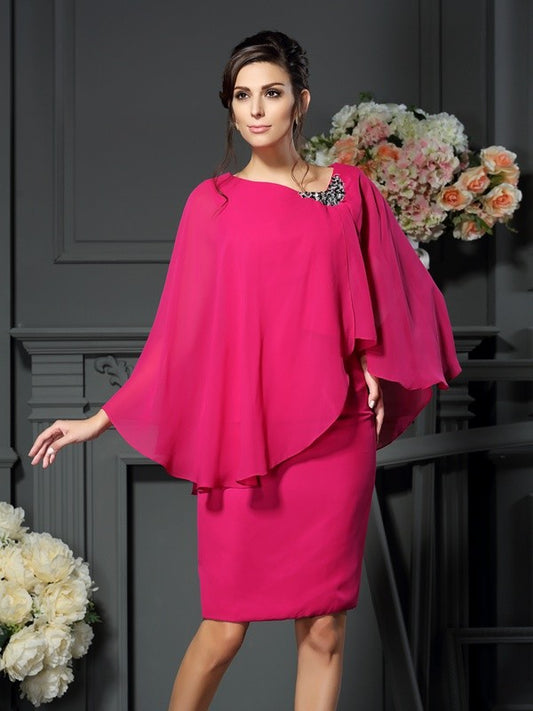 Sheath Chiffon Scoop Sleeveless Knee-Length With Beading Mother of the Bride Dresses