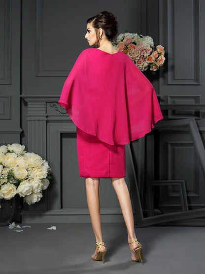 Sheath Chiffon Scoop Sleeveless Knee-Length With Beading Mother of the Bride Dresses