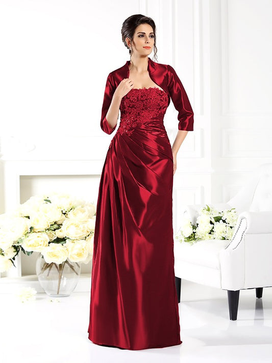 A-line strapless floor standing decal bride mother dress